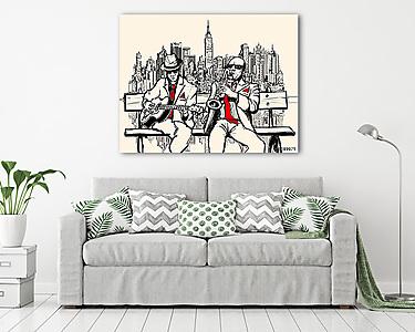 két jazzember New Yorkban játszik (vászonkép) - vászonkép, falikép otthonra és irodába