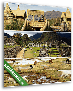 Peru kollázs a Machu Pichu és a Titicaca tó tájakkal - vászonkép 3D látványterv