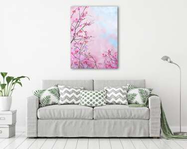 Festés rózsaszín japán cseresznye - sakura virágos Tavaszi virág (vászonkép) - vászonkép, falikép otthonra és irodába