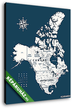 Kanada, Egyesült Államok és Mexikó vektoros térkép államhatárokk - vászonkép 3D látványterv