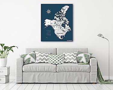 Kanada, Egyesült Államok és Mexikó vektoros térkép államhatárokk (vászonkép) - vászonkép, falikép otthonra és irodába