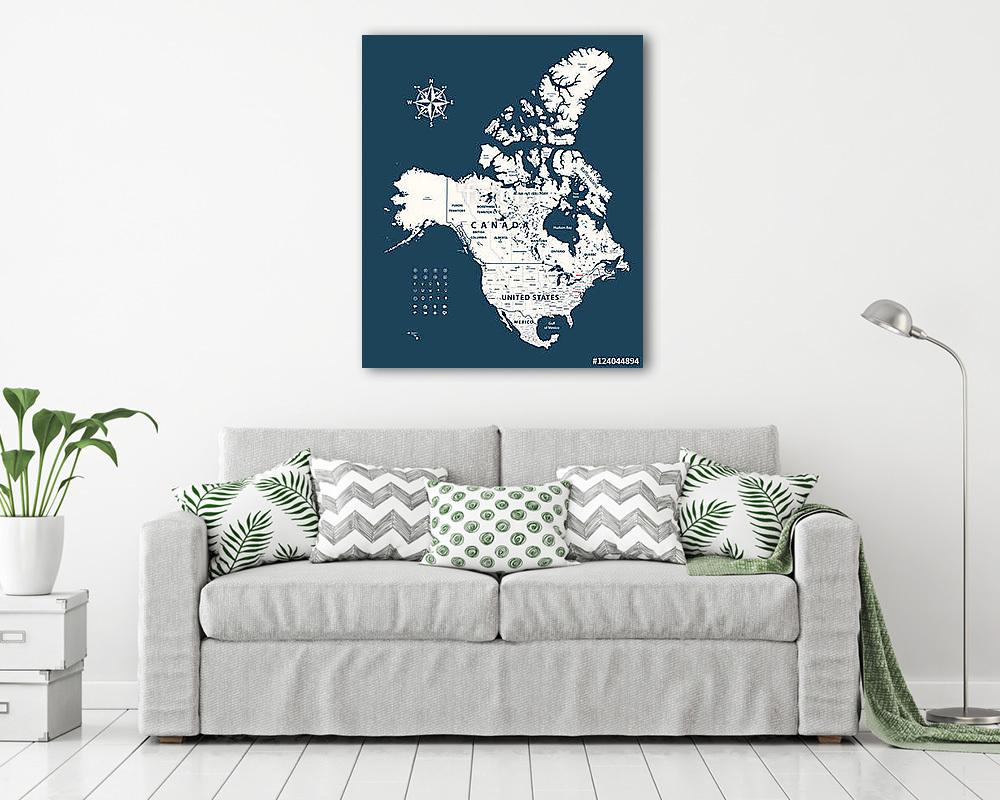 Kanada, Egyesült Államok és Mexikó vektoros térkép államhatárokk - vászonkép, falikép vásárlás Kanada, Egyesült Államok és Mexikó vektoros térkép államhatárokk (vászonkép) - vászonkép, falikép otthonra és irodába