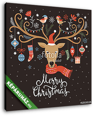 karácsonyi illusztráció, karácsonyi szarvas - vászonkép 3D látványterv