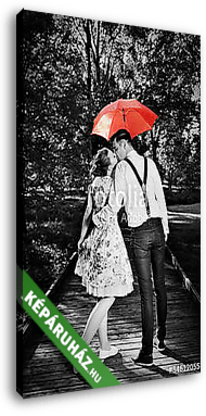 Fiatal romantikus pár esőben - vászonkép 3D látványterv