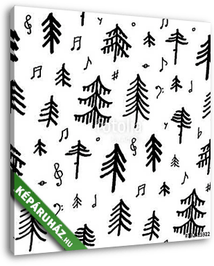 Composition with music note symbols and pine firs forest - vászonkép 3D látványterv