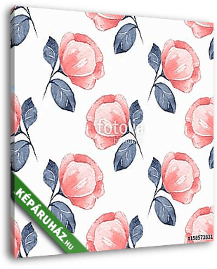 Floral seamless pattern. Watercolor background with red flowers - vászonkép 3D látványterv