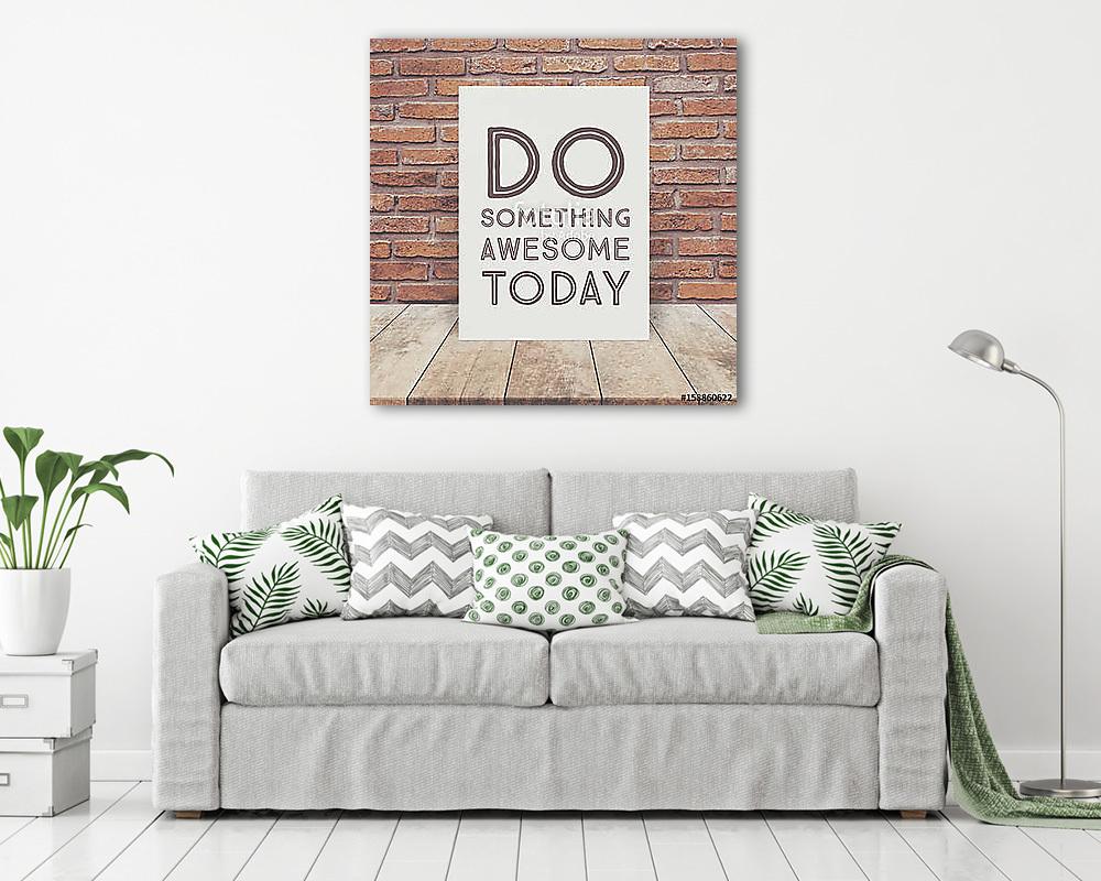 Inspiration Quote on paper at wooden table top and brick wall ba - vászonkép, falikép vásárlás Inspiration Quote on paper at wooden table top and brick wall ba (keretezett kép) - vászonkép, falikép otthonra és irodába