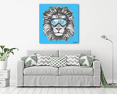 Portrait of Lion with ski goggles. Hand drawn illustration. (vászonkép) - vászonkép, falikép otthonra és irodába