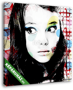 Bright colorful portrait of a thoughtful girl in modern style pop art. Computer design. Contemporary art. - vászonkép 3D látványterv
