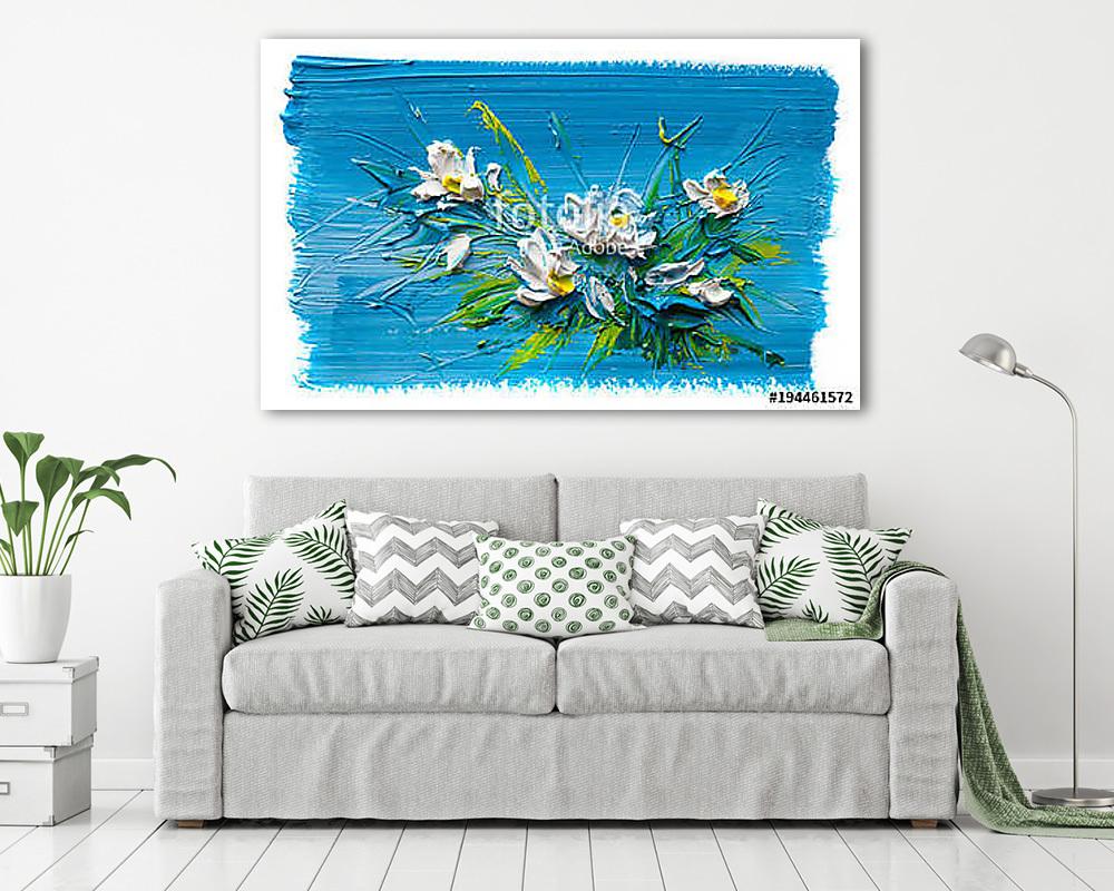 Absztrakt fehér virágok kompozíciója (olajfestmény reprodukció) - vászonkép, falikép vásárlás Absztrakt fehér virágok kompozíciója (olajfestmény reprodukció) (poszter) - vászonkép, falikép otthonra és irodába
