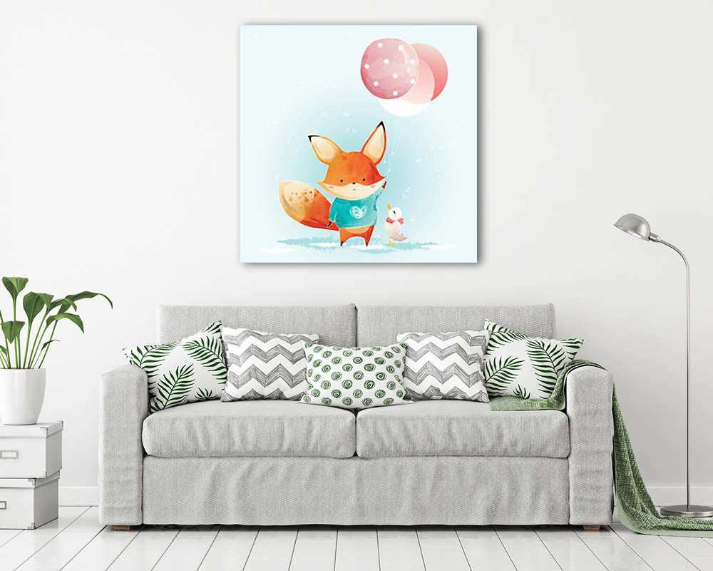 Akvarell erdei állatok - Rókakölyök lufikkal (vászonkép) - vászonkép, falikép otthonra és irodába