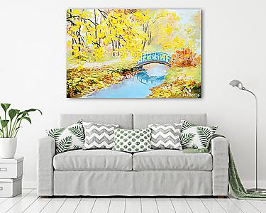 Őszi erdő híddal (olajfestmény reprodukció) (vászonkép) - vászonkép, falikép otthonra és irodába