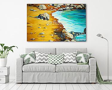 tengerpart és hullámok, olajfestés vászonra, illusztráció (vászonkép) - vászonkép, falikép otthonra és irodába
