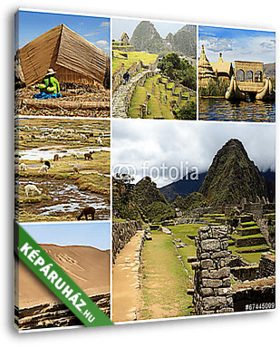 Peru kollázs a Machu Pichu és a Titicaca tó tájakkal - vászonkép 3D látványterv