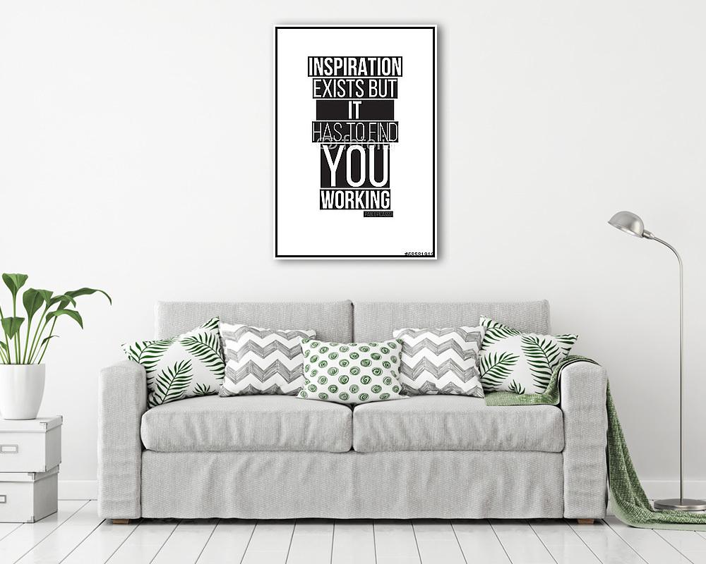 Idézet. Inspiráció létezik, de munkát kell találnia. Pablo (bögre) - vászonkép, falikép otthonra és irodába
