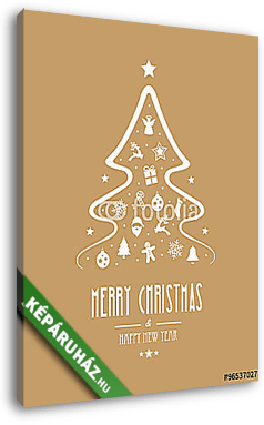 karácsonyfa elemek arany háttérben - vászonkép 3D látványterv