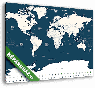 vektor nagy részletes világtérképet országokkal és óceánnal - vászonkép 3D látványterv