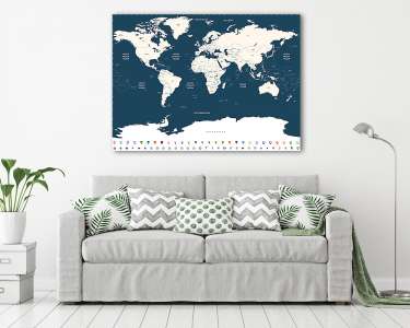 vektor nagy részletes világtérképet országokkal és óceánnal (vászonkép) - vászonkép, falikép otthonra és irodába