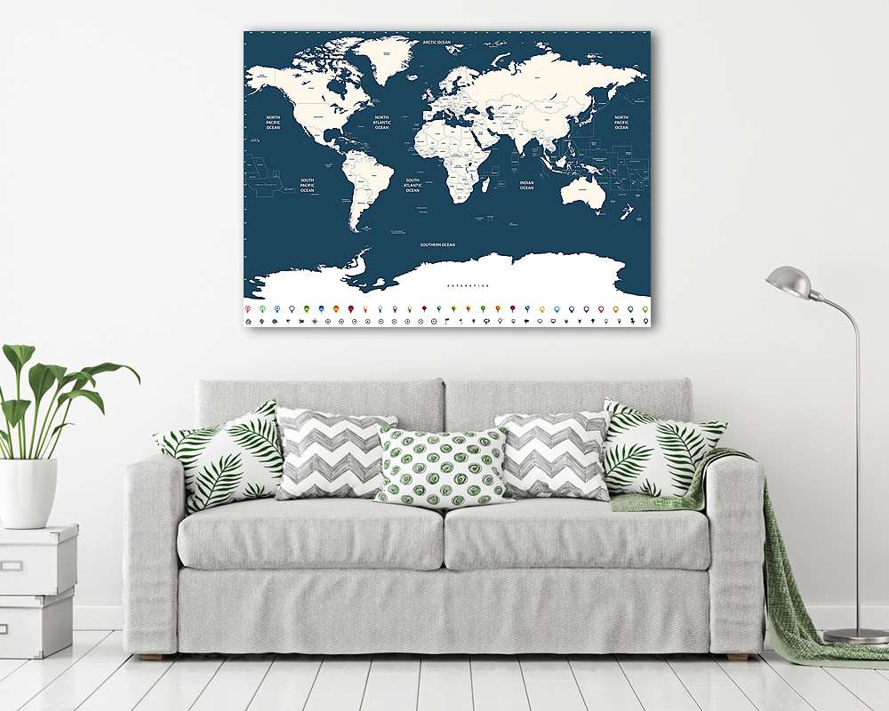 vektor nagy részletes világtérképet országokkal és óceánnal (poszter) - vászonkép, falikép otthonra és irodába