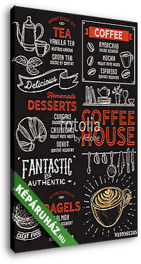 Coffee restaurant menu. Vector drink flyer for bar and cafe. Des - vászonkép 3D látványterv