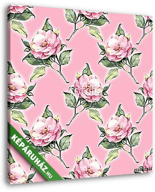 Seamless pattern, watercolor pink roses - vászonkép 3D látványterv