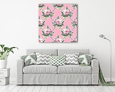 Seamless pattern, watercolor pink roses (vászonkép) - vászonkép, falikép otthonra és irodába