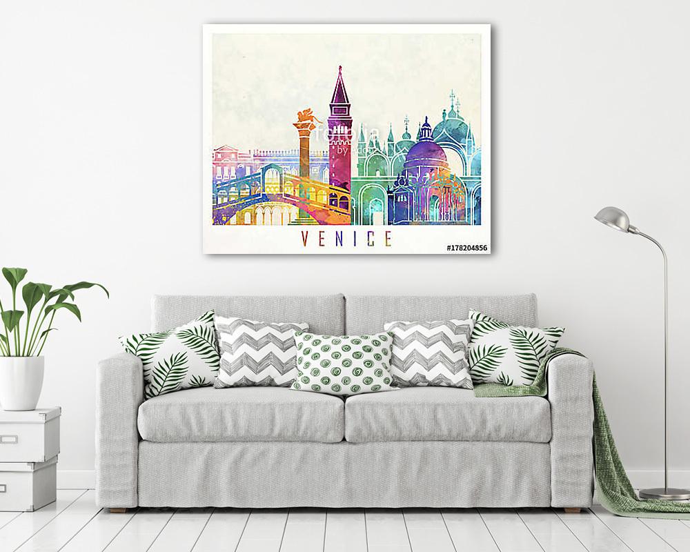 Venice landmarks watercolor poster - vászonkép, falikép vásárlás Venice landmarks watercolor poster (fotótapéta) - vászonkép, falikép otthonra és irodába