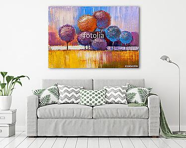 Absztrakt színes gömb fák (olajfestmény reprodukció) (vászonkép) - vászonkép, falikép otthonra és irodába