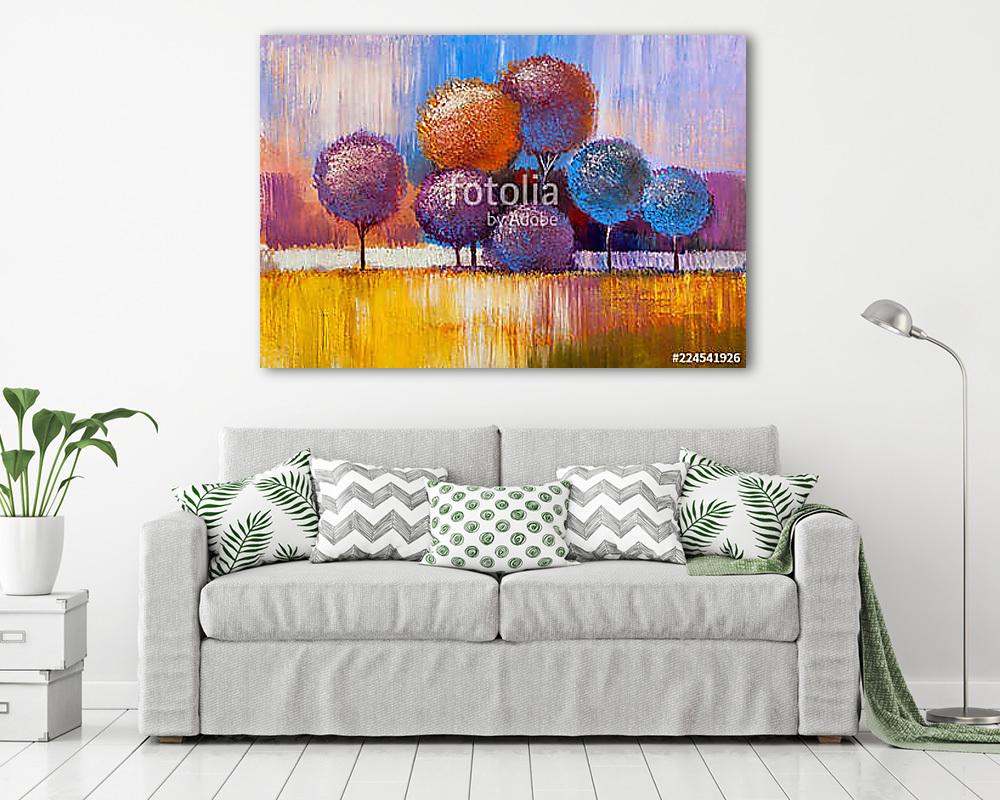 Absztrakt színes gömb fák (olajfestmény reprodukció) - vászonkép, falikép vásárlás Absztrakt színes gömb fák (olajfestmény reprodukció) (keretezett kép) - vászonkép, falikép otthonra és irodába