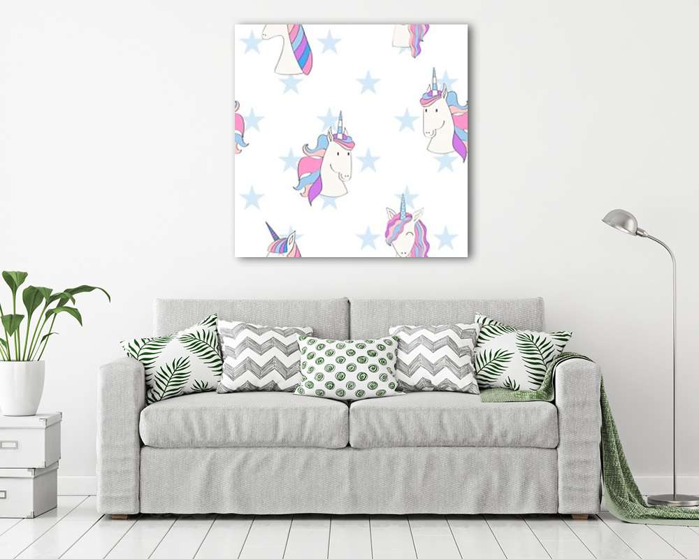 Unikornis csillagokkal tapétaminta (keretezett kép) - vászonkép, falikép otthonra és irodába