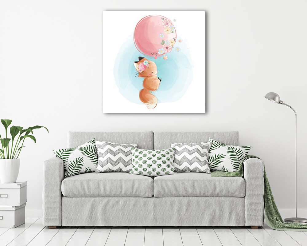 Akvarell erdei állatok - Rókalány lufival (bögre) - vászonkép, falikép otthonra és irodába