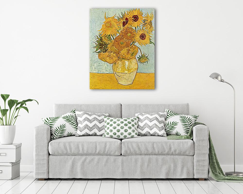 Váza tizenkét napraforgóval (vászonkép) - vászonkép, falikép otthonra és irodába