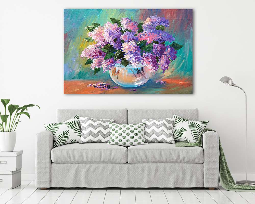 Lila orgonák vázában (festmény) (vászonkép) - vászonkép, falikép otthonra és irodába