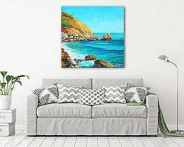 mediterrán tengerpart, strand és öböl, festmény b (vászonkép) - vászonkép, falikép otthonra és irodába