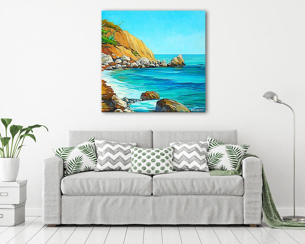 mediterrán tengerpart, strand és öböl, festmény b (vászonkép) - vászonkép, falikép otthonra és irodába