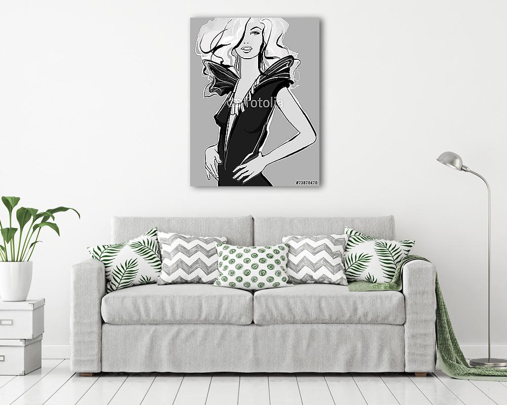 Fiatal divatos nő pózol a kamerában (fotótapéta) - vászonkép, falikép otthonra és irodába