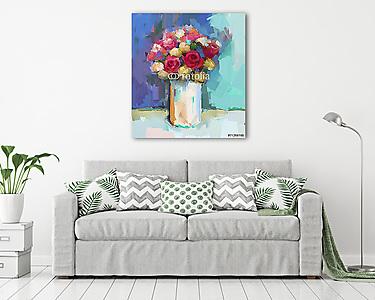 Váza gyönyörű absztrakt virágokkal (olajfestmény reprodukció) (vászonkép) - vászonkép, falikép otthonra és irodába