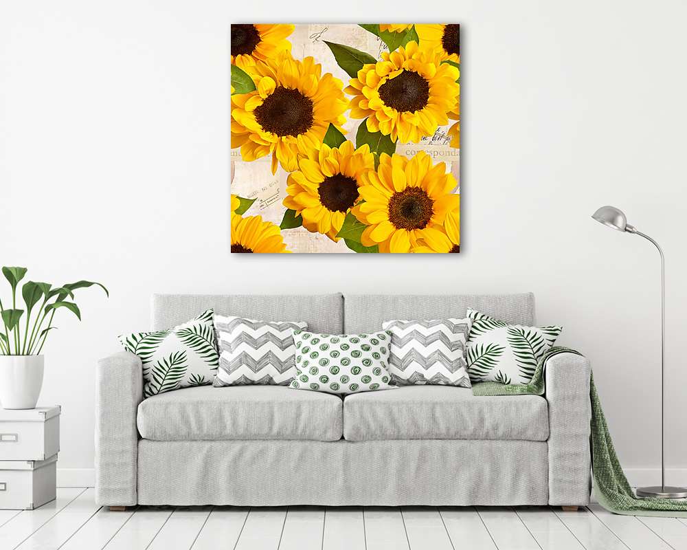 Zökkenőmentes napraforgók (fotó) régi ephemera (kevert média) - vászonkép, falikép vásárlás Zökkenőmentes napraforgók (fotó) régi ephemera (kevert média) (keretezett kép) - vászonkép, falikép otthonra és irodába