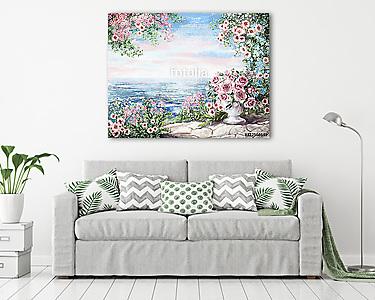 Rózsák és tenger (olajfestmény reprodukció) (vászonkép) - vászonkép, falikép otthonra és irodába