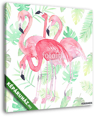 Flamingók és tropikusi levelek - vászonkép 3D látványterv