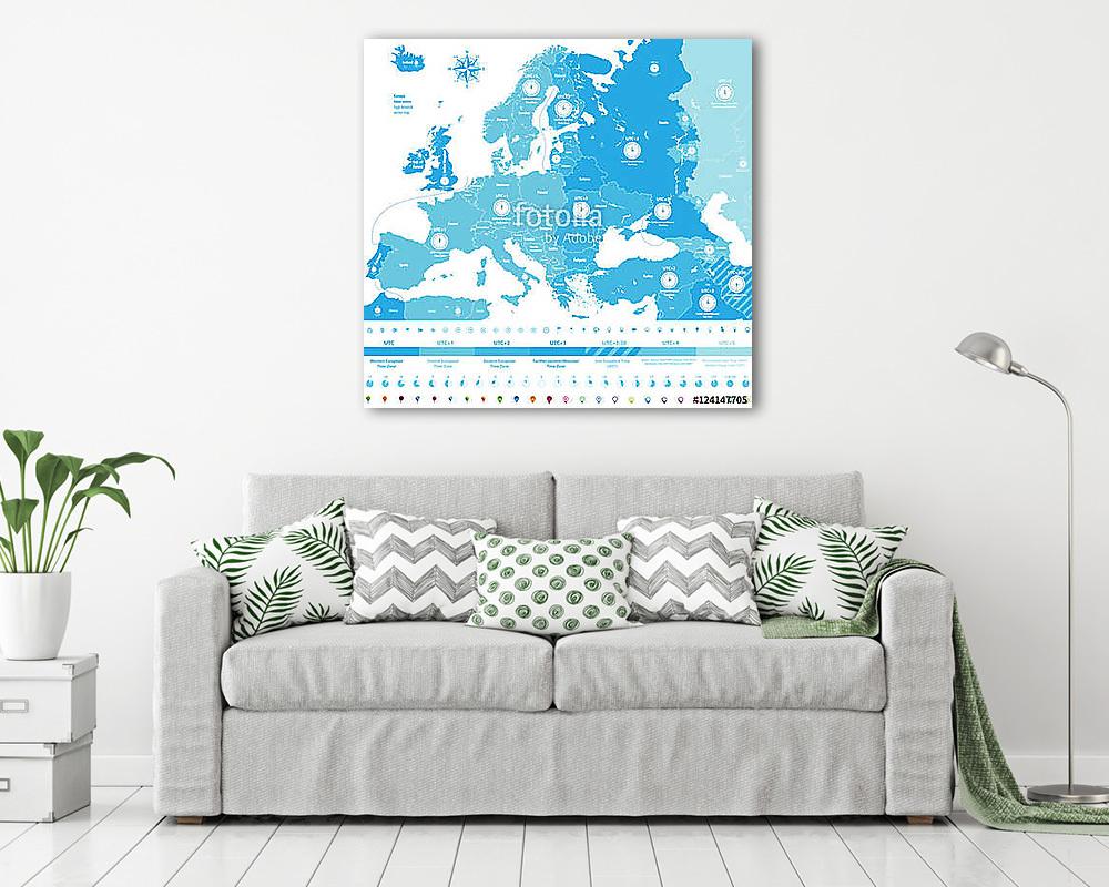 vektor Európában időzónák nagy részletes térkép helyszínnel és c (fotótapéta) - vászonkép, falikép otthonra és irodába