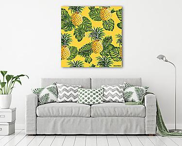 Trópusi pálmalevelek és ananászok (vászonkép) - vászonkép, falikép otthonra és irodába