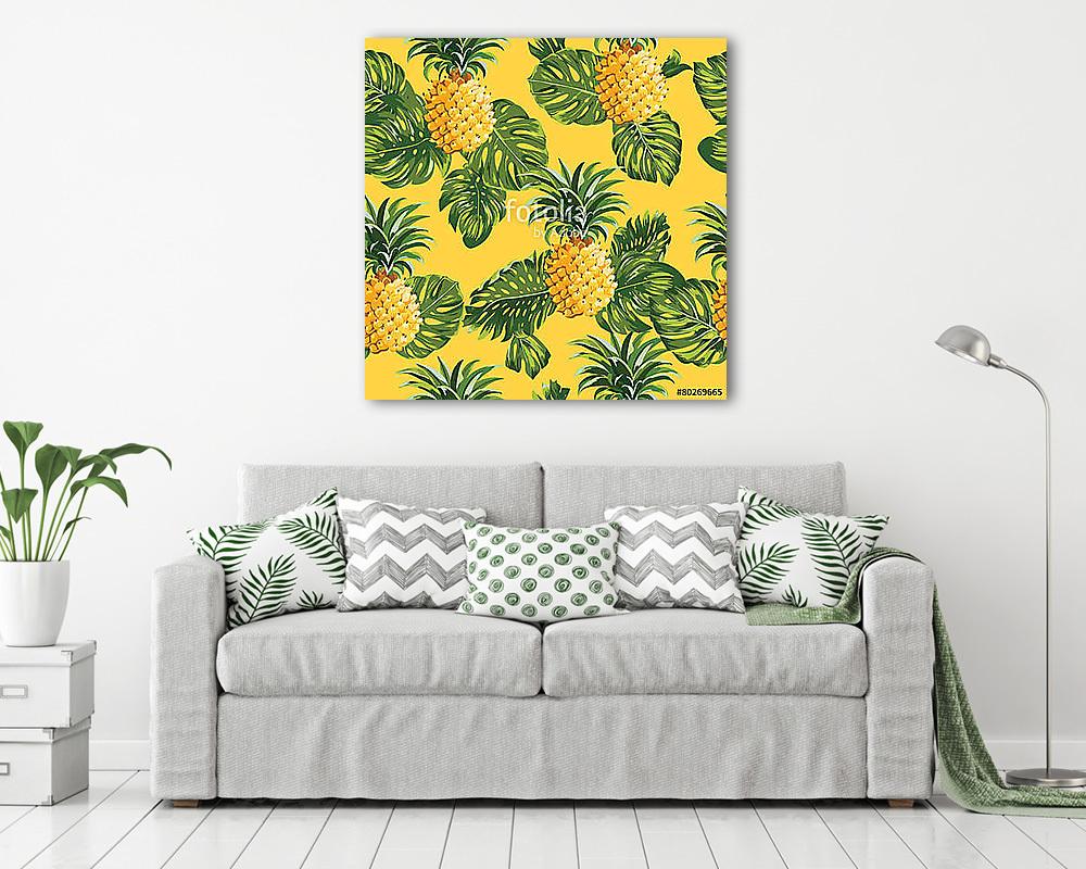 Trópusi pálmalevelek és ananászok (vászonkép) - vászonkép, falikép otthonra és irodába