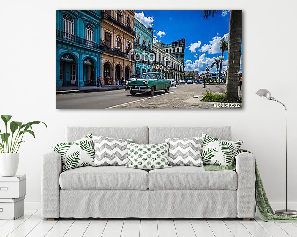 HDR - Kék Chevrolet klasszikus autó a Havana K főutcáján - vászonkép, falikép vásárlás HDR - Kék Chevrolet klasszikus autó a Havana K főutcáján (poszter) - vászonkép, falikép otthonra és irodába