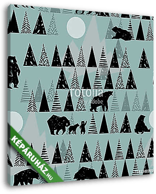 Forest seamless pattern. Wildlife pattern.  Wild Bear. Alaska pa - vászonkép 3D látványterv