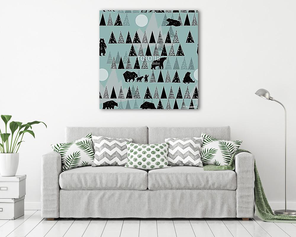 Forest seamless pattern. Wildlife pattern.  Wild Bear. Alaska pa (bögre) - vászonkép, falikép otthonra és irodába