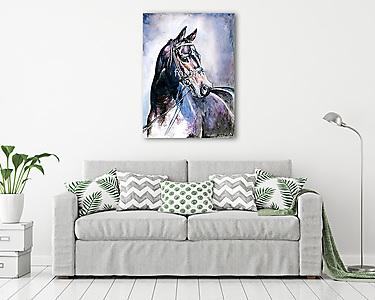 Fekete ló (akvarell) (vászonkép) - vászonkép, falikép otthonra és irodába