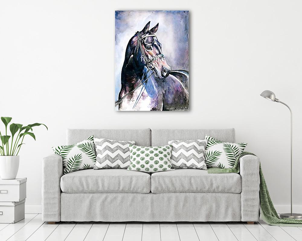 Fekete ló (akvarell) (többrészes kép) - vászonkép, falikép otthonra és irodába