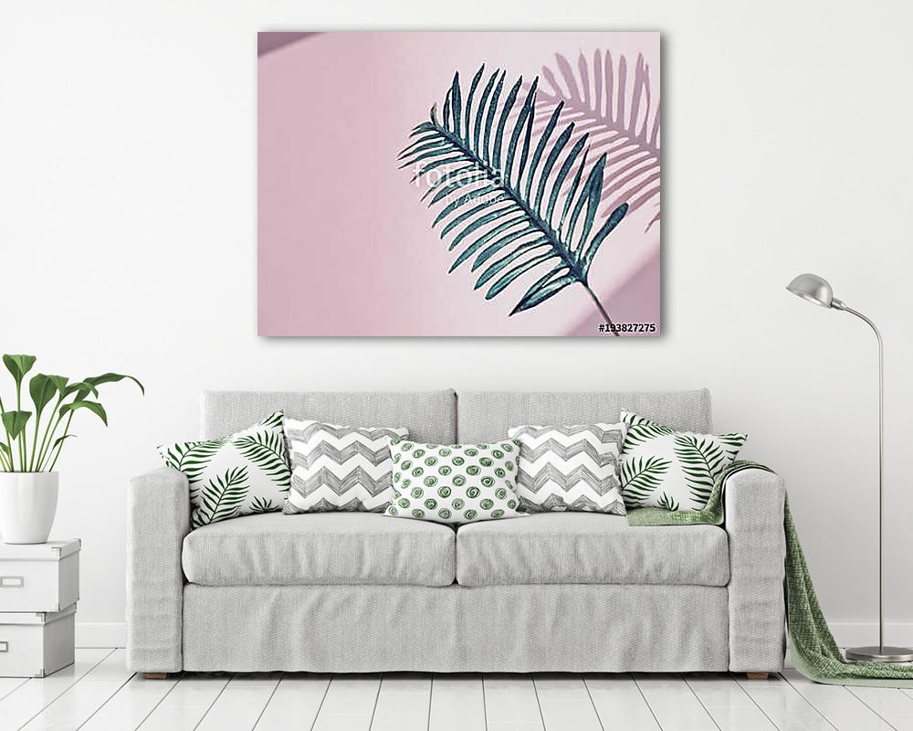 Nagy trópusi levél rózsaszín háttérrel - vászonkép, falikép vásárlás Nagy trópusi levél rózsaszín háttérrel (vászonkép) - vászonkép, falikép otthonra és irodába