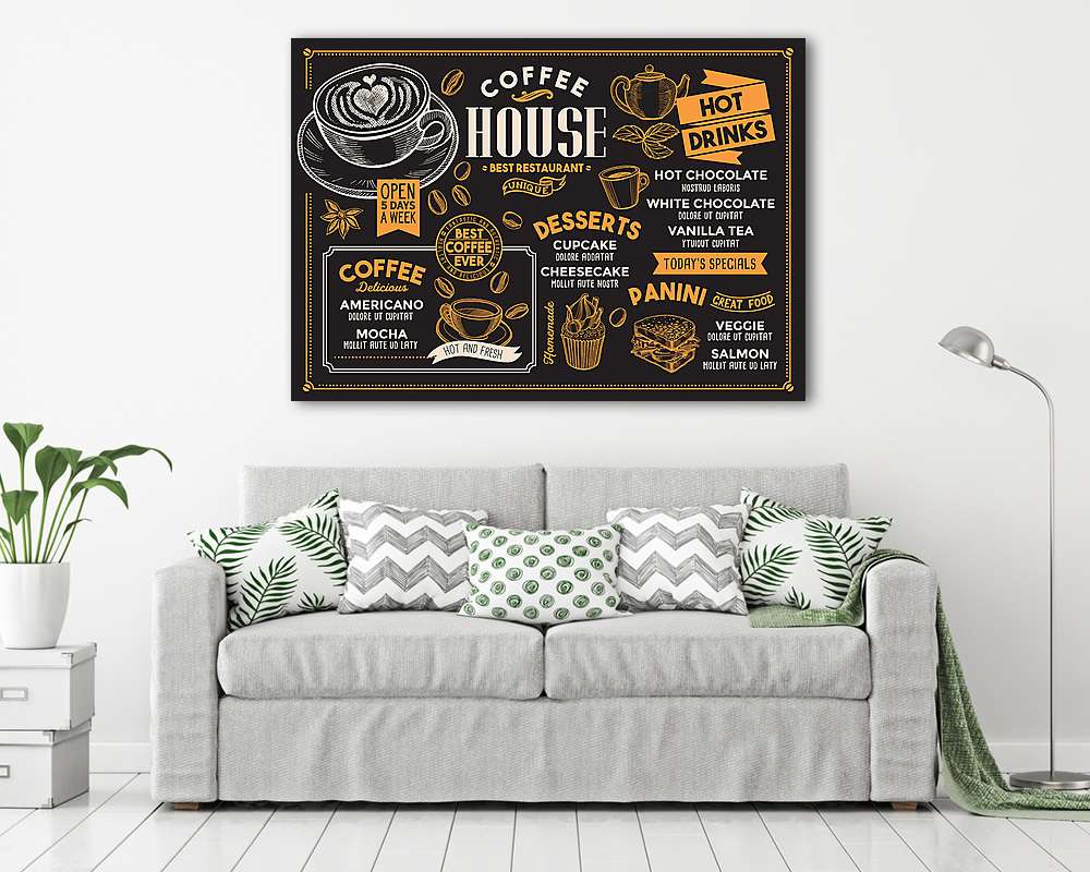 Coffee restaurant menu. Vector drink flyer for bar and cafe. Des (keretezett kép) - vászonkép, falikép otthonra és irodába